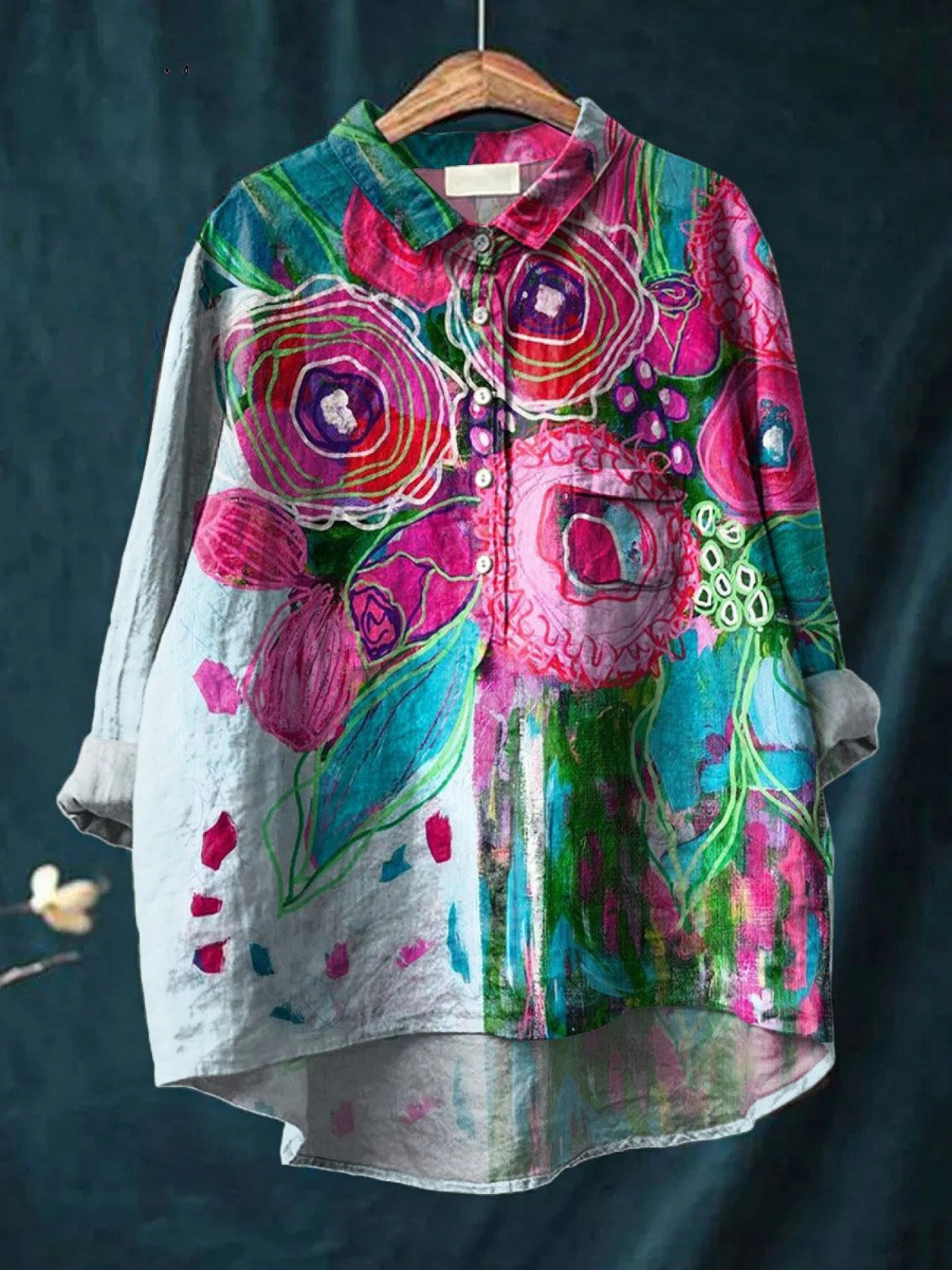 Vintage Lovely Floral Art Print Casual  Shirt